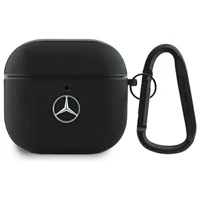 Mercedes MEA4CSLBK AirPods 4 ādas apvalks ar metāla logotipu, melns