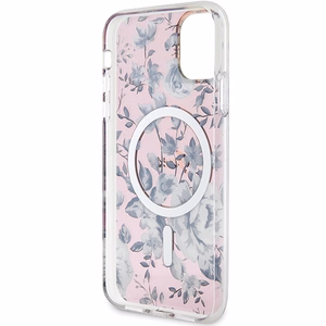 Guess GUHMN61HCFWSP iPhone 11 / Xr 6.1" rozā cietais viedtālruņa apvalks Zieds MagSafe