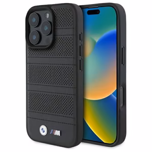 BMW M perforētās un šūtās līnijas magnētiskais viedtālruņa apvalks iPhone 16 Pro Max - melns