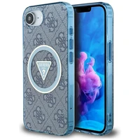 Guess IML Metal Glitter 4G Circle Triangle magnētiskais viedtālruņa apvalks iPhone 16e - zils