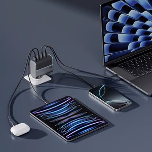 Cuktech AD1404UEU 140W GaN 3x USB-C + USB-A Wall Charger with USB-C Cable - Gray