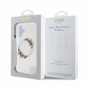 Guess IML Ziedu vainags Magnētiskais viedtālruņa apvalks iPhone 16 Plus - caurspīdīgs