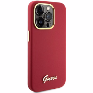 Guess Silicone Script Metal Logo & Frame viedtālruņa apvalks iPhone 15 Pro - sarkans