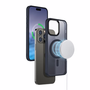 Crong Hybrid Frost MAG Cover vāciņš ierīcei iPhone 15 Pro Max, saderīgs ar MagSafe, tumši zils