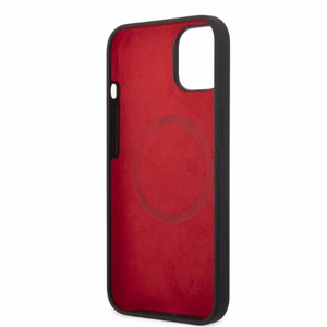 Ferrari FEHMSIP14MBK iPhone 14 Plus 6.7" melna/melna cietais apvalks silikona metāla logotips Magsafe