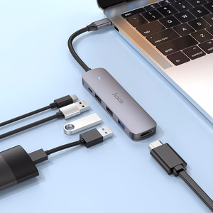 Adapteris Hoco HB27 Type-C Multi-Function Converter HDMI+USB3.0+USB2.0*2+PD pelēks