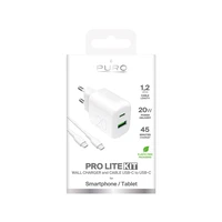 Puro PROLITE 20W sienas lādētājs USB-A / USB-C + USB-C - USB-C kabelis 1.2m - balts