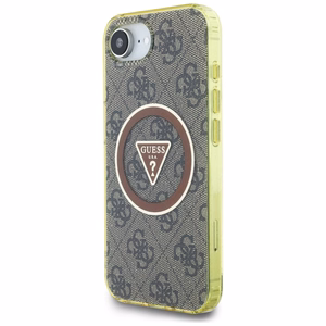 Guess IML Metal Glitter 4G Circle Triangle magnētiskais viedtālruņa apvalks iPhone 16e - brūns