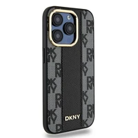 DKNY Ādas rūtainais magnētiskais apvalks iPhone 15 Pro - melns