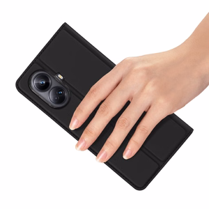 Dux Ducis Skin Pro viedtālruņa apvalks Realme 10 Pro+ ar atveramu vāciņu, maku ar kartēm un statīvu - melns