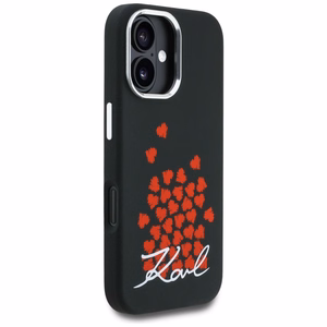 Karl Lagerfeld silikona maciņš ar sirds logotipu MagSafe iPhone 16 - melns