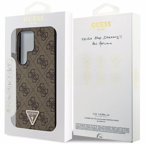 Guess Grip Stand 4G Triangle Strass apvalks Samsung Galaxy S24 Ultra - brūns