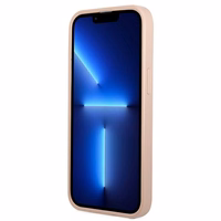 Guess GUHCP13MPSATPP iPhone 13 6.1 viedtālruņa apvalks, rozā, ciets, ar Saffiano trīsstūra logotipu un karšu nodalījumu