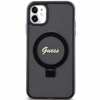Guess Ring Stand Script Glitter Magnētiskais viedtālruņa apvalks iPhone 11 / Xr - melns