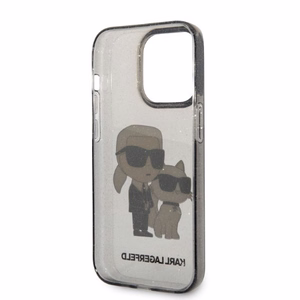 Karl Lagerfeld Glitter Karl&Choupette viedtālruņa apvalks iPhone 14 Pro Max - melns