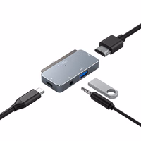 HUB Tech-Protect V6 4in1 USB-C - USB-A 3.0 / USB-C PD100W / HDMI / mini jack 3.5mm - pelēks