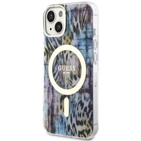 Guess Leopard Magnētiskais viedtālruņa apvalks iPhone 14 - zila