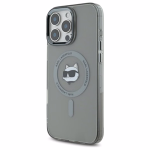 Karl Lagerfeld IML Metāla Choupette Head Magnētiskais viedtālruņa apvalks iPhone 16 Pro - melns