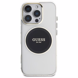 Guess IML Metal Colored Circle Classic Logo Magnētiskais viedtālruņa apvalks iPhone 16 Pro - melns