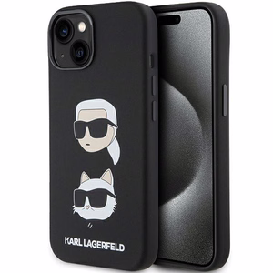 Karl Lagerfeld Silikona Karl&Choupette Head apvalks viedtālrunim iPhone 15 Plus / 14 Plus - melns
