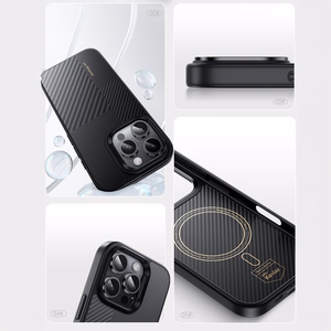 Benks Montage magnētiskais Armor Pro Kevlar viedtālruņa apvalks ar metāla rāmi 600D+1500D Iphone 16 melns