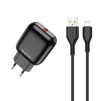 JELLICO sienas lādētājs C32 18W 1xUSB QC3.0 + kabelis Lightning Melns