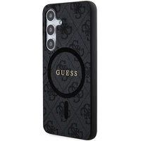 Guess 4G Collection Ādas Metāla Logotips Magnētiskais viedtālruņa apvalks Samsung Galaxy S24 - melna