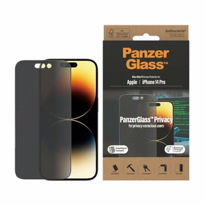 PanzerGlass Ultra-Wide Fit Aizsargstikls Antibakteriāls Privātums ar Pozicionētāju viedtālrunim iPhone 14 Pro