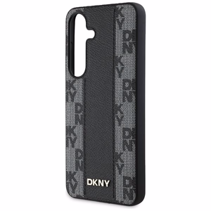 DKNY ādas rūtainā raksta magnētiskais viedtālruņa apvalks Samsung Galaxy S25 - melns