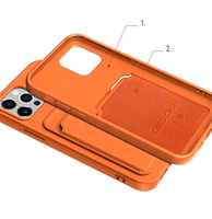 Karteņu apvalks silikona maks ar karšu nodalījumu dokumentiem iPhone 12 Pro, oranžs
