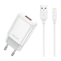 Lādētājs Jellico EU01 2.4A USB-A + USB-A uz Lightning kabelis 1.0m, balts