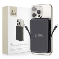 Tech-Protect LifeMag PB31 portatīvais lādētājs ar MagSafe 10000mAh 15W USB-C / USB-A / iebūvētu USB-C / Lightning kabeļiem - melna