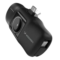 Wozinsky WF16-YCS 5000mAh 15W USB-C mini portatīvais lādētājs ar iebūvētu USB-C kabeli un Apple Watch lādētāju - melna