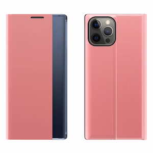 Sleep Case grāmatas tipa viedtālruņa apvalks ar viedo logu iPhone 13 Pro Max rozā