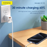 Foneng Kabelis X110 - Type-C uz Type-C - PD 60W 3A 1,2 m balts