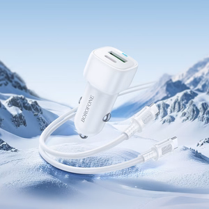 Borofone Автомобильное зарядное устройство BZ34B Cloud - USB + Type C - QC 3.0 PD 38W с кабелем Type C - Type C белый
