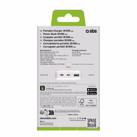Portatīvais lādētājs SBS TTBB20000PD20W 20000 mAh 20W Power Delivery ar MicroUSB, USB-C, USB-A - balta