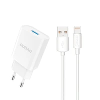 Dudao A4EU USB-A 2.1A sienas lādētājs - balts + USB-A - Lightning kabelis