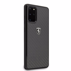 Ferrari FEHCAHCS67BK cietais maciņš Samsung S20+ G985 Carbon Heritage – melns