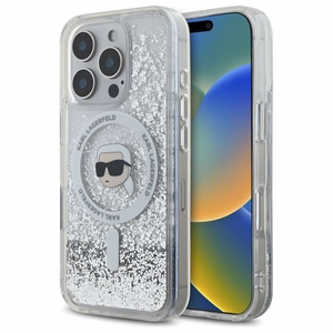 Karl Lagerfeld Liquid Glitter Karl Head Magsafe Case for iPhone 16 Pro - Clear
