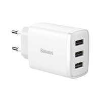 Baseus sienas lādētājs Compact 3 x USB balts 17W