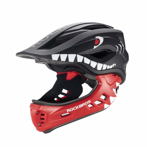 Rockbros TT-32006 haizivs dizaina bērnu velo ķivere ar noņemamu žokļa aizsargu, izmērs S (48-52) - melna