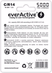 Uzlādējamas baterijas everActive Ni-MH R14 C 5000 mAh Professional Line