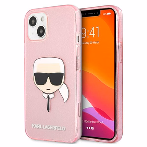 Karl Lagerfeld Glitter Karl's Head apvalks iPhone 13 mini - rozā