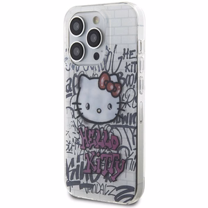 Hello Kitty IML kaķis uz ķieģeļiem grafiti viedtālruņa apvalks iPhone 14 Pro - balts