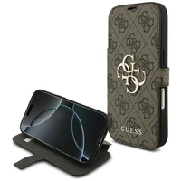 Guess Book 4G Metal Logo viedtālruņa apvalks iPhone 17 Pro - brūns