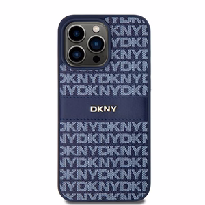 DKNY Leather Mono Stripe & Metal Logo case for iPhone 15 Pro Max - blue