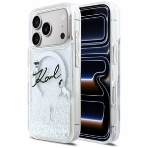 Karl Lagerfeld Liquid Glitter Karl Script Logo MagSafe Maciņš for iPhone 17 Pro - Clear