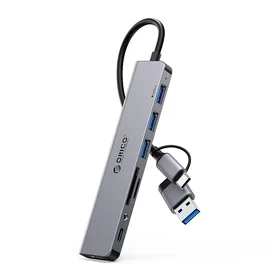 Orico YSA8-U3 USB-A/USB-C Hub dokstacija 3x USB-A 2.0 + 1x USB-A 3.0 + 1x USB-C 2.0 + 1x 3.5mm Audio + 2x TF&SD - pelēka