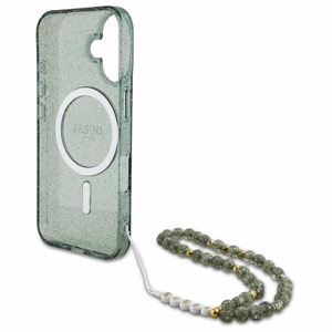 Guess IML spīdumu viedtālruņa apvalks ar pērļu siksniņu Magnētiskais iPhone 16 – zaļš